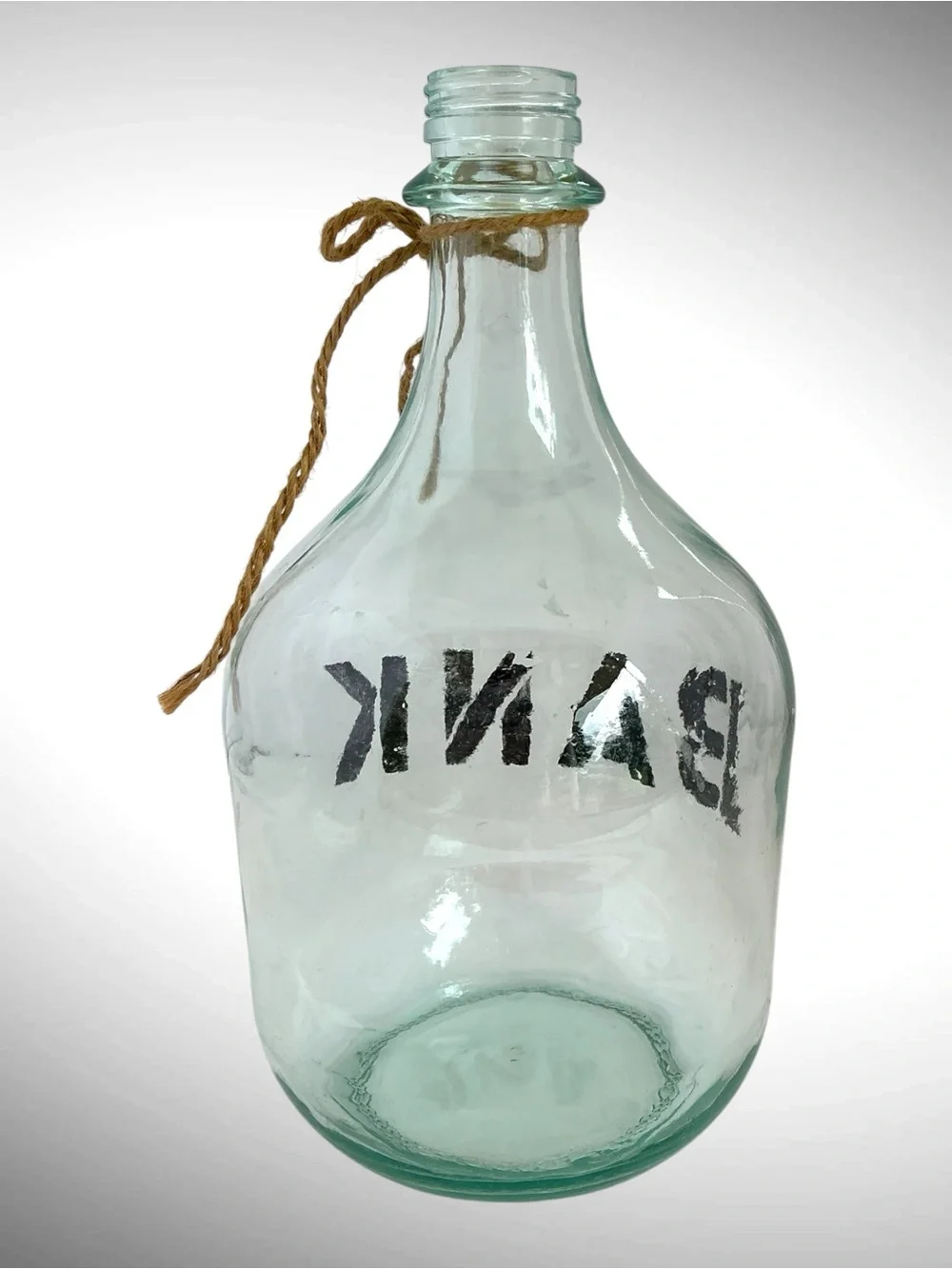 Vintage Glass Bank Jug Bottle Green Tint Primitive Coin Bank